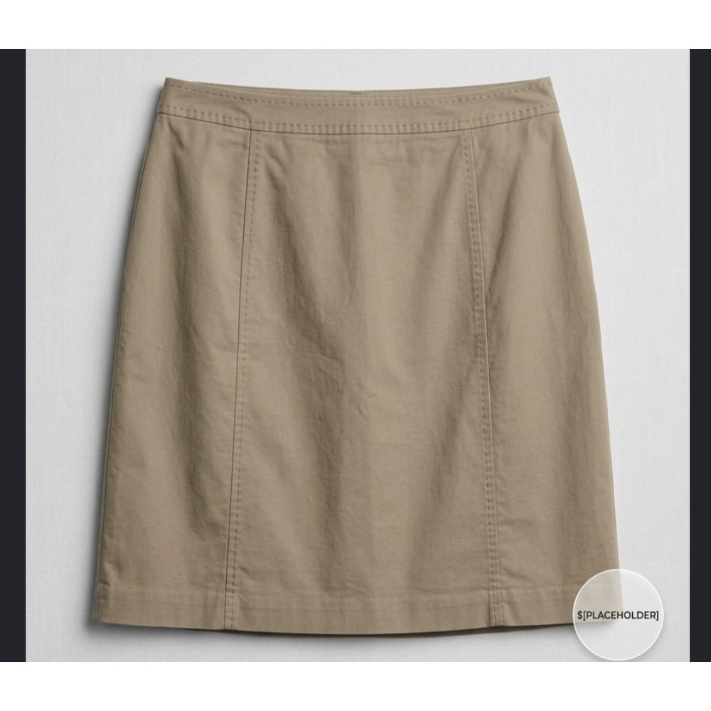 Eddie Bauer Khaki Tan Stretch Cotton A-Line Skirt Size 14 Pick Stitch Detail